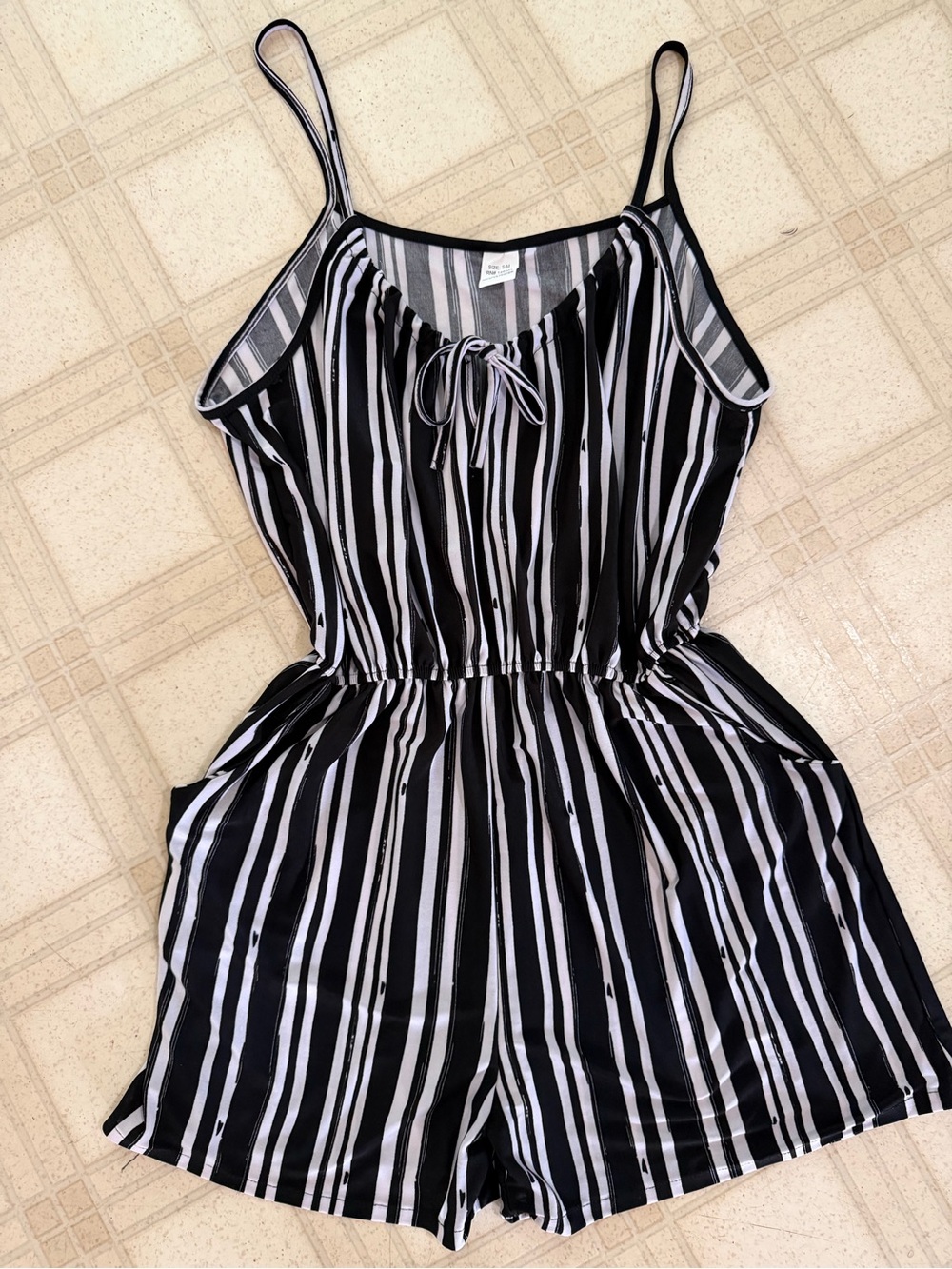 Black and White Striped Playsuit Romoer with Pockets S M